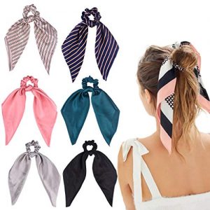 6Pcs Hair Scrunchies Satin Silk Elastic Hair Bands Hair Scarf Ponytail Holder Scrunchy Ties Vintage Accessories for Women Girls